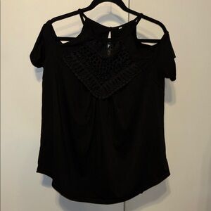 Black Embellished Cut Out Bib Collar Blouse